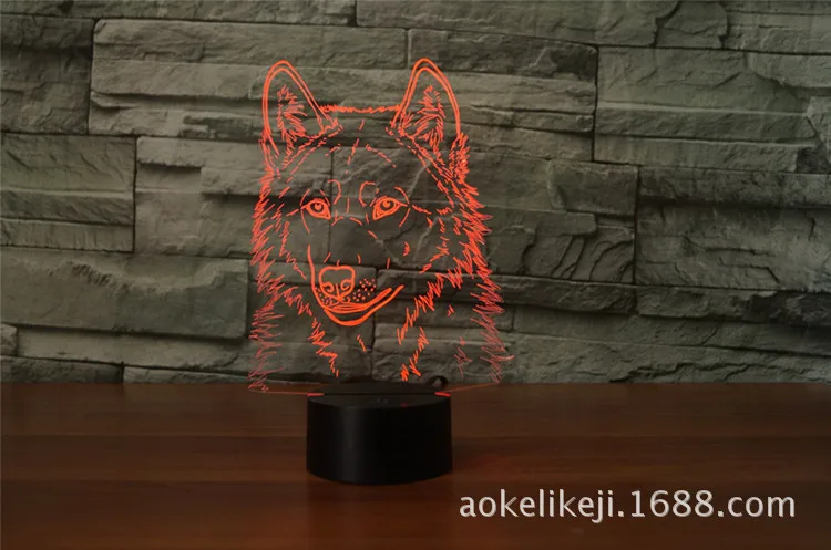 Волчья модель 3D светодиодный светильник голограмма иллюзии 7 цветов изменить