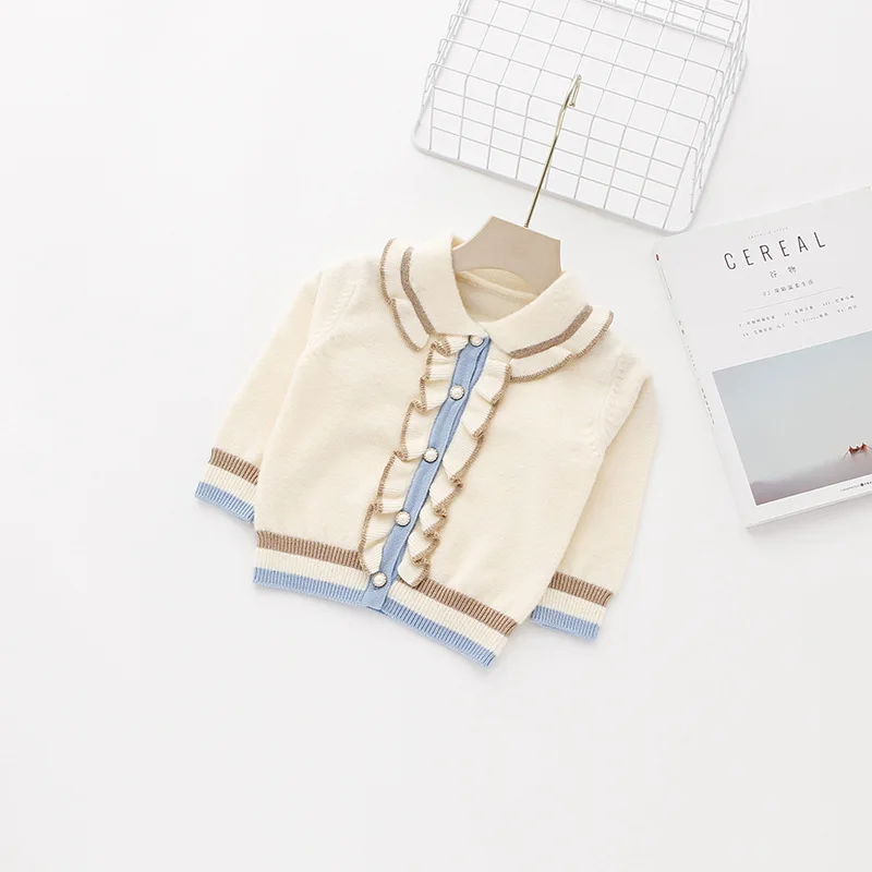 Beige Fashion Baby Girls Sweater Coat With Ruffle Cotton Kids Cardigans For Girls Knitwear Kids Atumn Winter Clothes Children Coat - Цвет: Beige