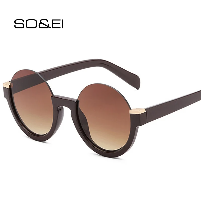 

SO&EI Fashion Semi-Rimless Round Women Gradient Sunglasses Retro Clear Lens Glasses Frame Shades UV400