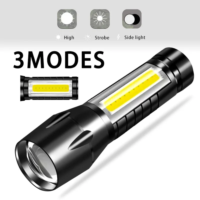 

Xpe + cob mini rechargeable flashlight 3 lighting modes torch work flashlighting dwaterproof water lamps bicycle with clip pen