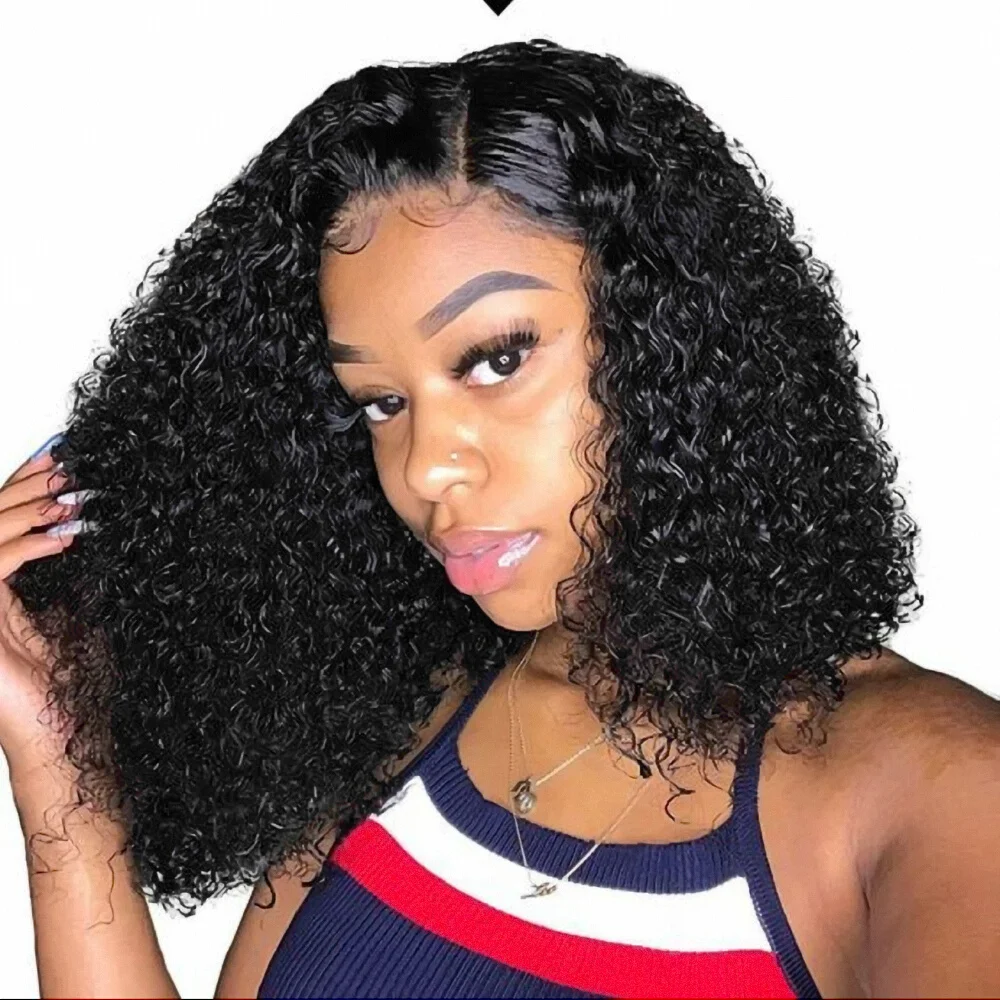 

150% Kinky Curly Short Bob Wig Lace Front Human Hair Wigs Pre Plucked Bleached Knots for Women Glueless Remy Brazilian Hair Wigs