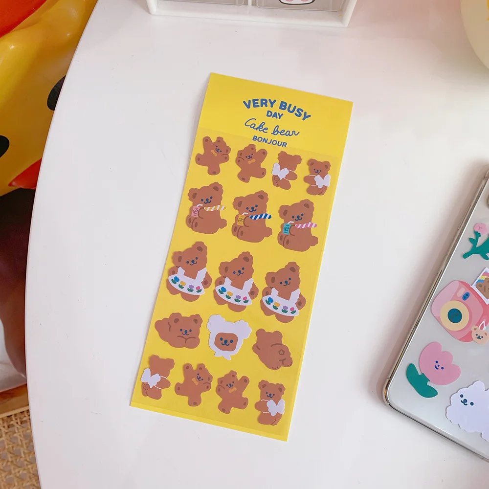 Корейские Мультяшные медвежонки тюльпаны милые наклейки без следов