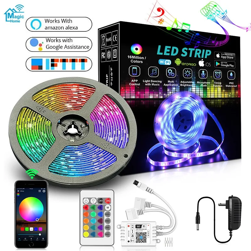

Smart Home Alexa 12V Led Tape Diode RGB Strip Room Lights For Bedroom Led Color Lights Home Living Room Decoration 5M 10M 15M