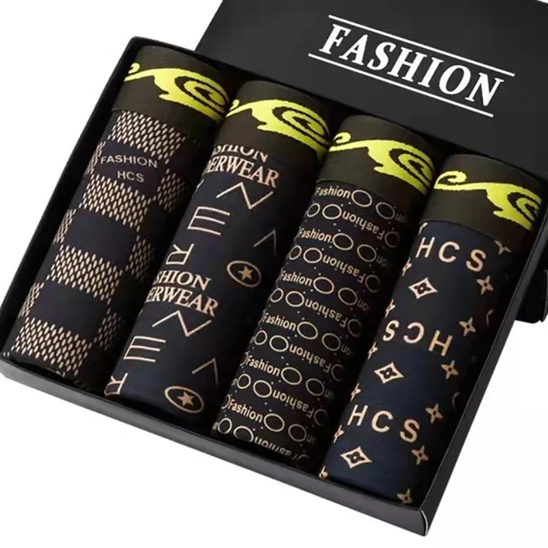 

Нижнее белье мужское 4 шт./лот, удобные дышащие эластичные трусы-боксеры оверсайз, пикантные трусы с принтом