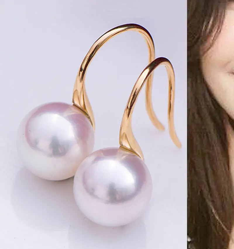 

12mm Natural White Shell Pearl 14k Gold GP Fashion Dangle Earring