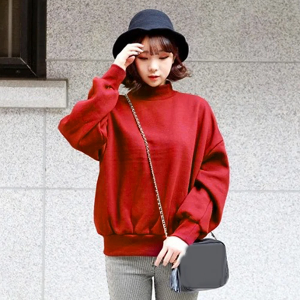 Pullover Women Sweatshirt Autumn Winter Casual Sport Hoodies Solid Color Crew Neck Long Sleeve Women Girls Hoodies 2021