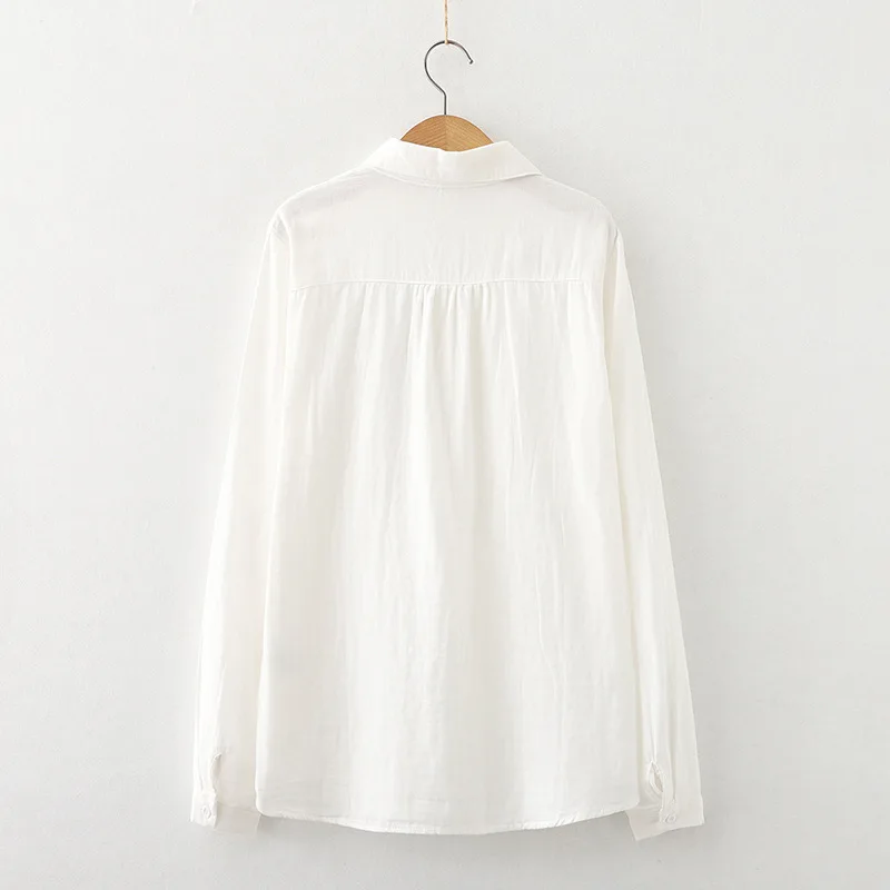 

HSA 2021 Spring New Japanese Sweet Embroidery Floral Embroidery Cotton Yarn Shirt Women's White College Style Casual Shirt Tops