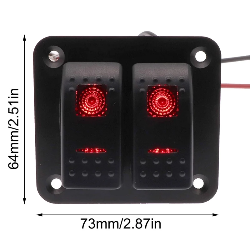 

Red LED Waterproof Rocker Switch Control Panel DC 12V 24V 2 Gang Dual Circuit Breaker for Car Marine Boat RV