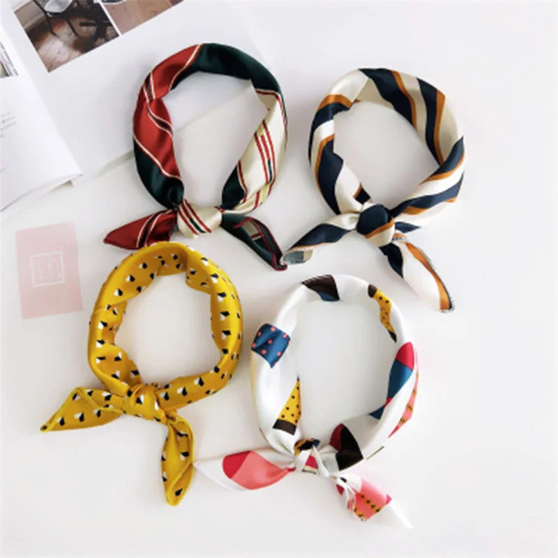 

Women Small Satin Silk Scarf Square Print Wrap Foulard Femme Handkerchief Bandana Neck Hair Scraf Headbands Tie Scarves Shawls