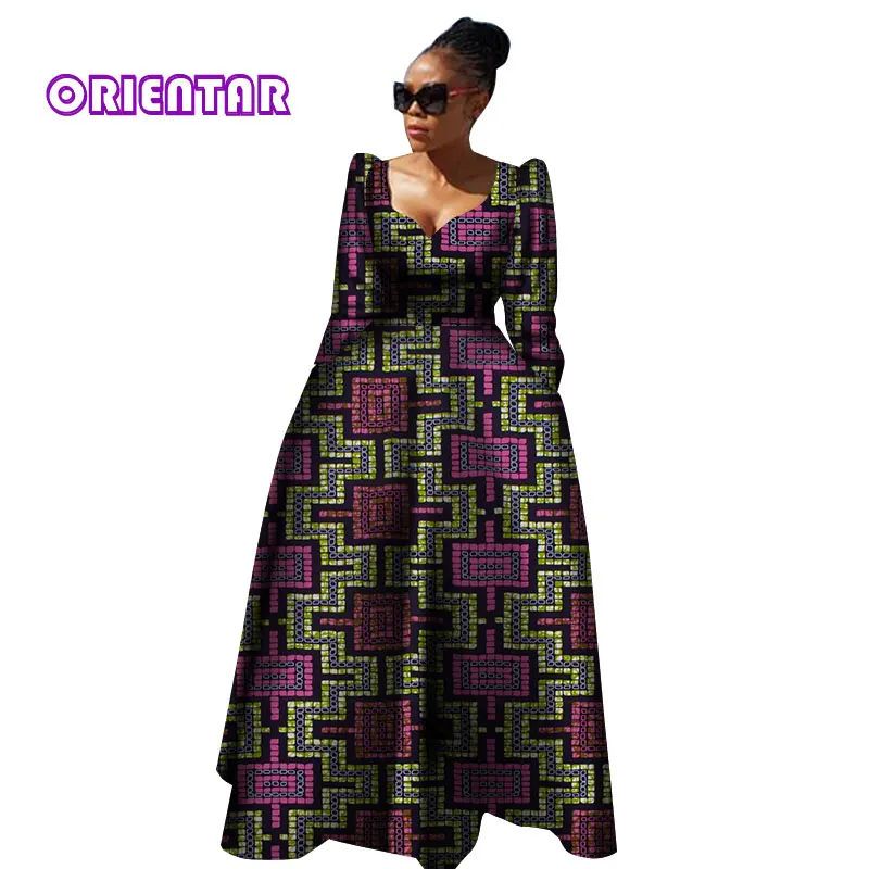 Женская африканская одежда Bazin Riche Robe Africaine, Африканское платье, Осеннее женское длинное платье больших размеров из чистого хлопка WY2849