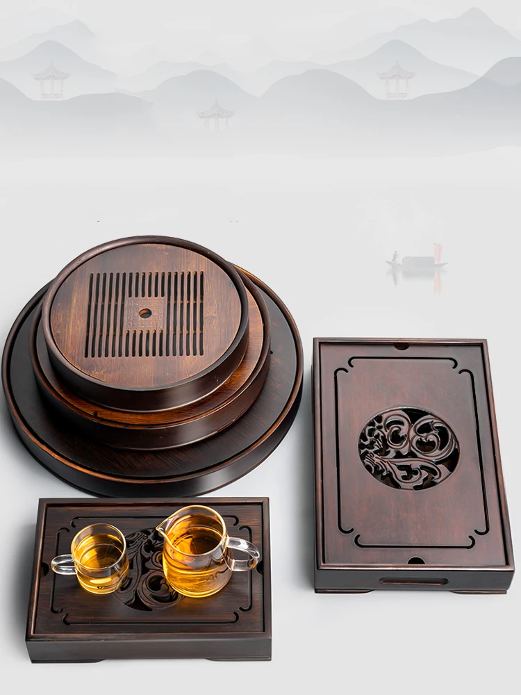 Rectangular Tea Tray Kitchen Accessories Set Table kung-Fu Water Storage tray Natural Bamboo Wood Tray-Drainag | Дом и сад