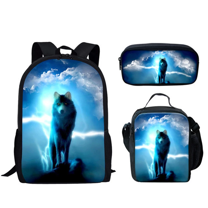 3 шт./комплект рюкзак с принтом волка для мальчиков и девочек|Школьные ранцы| |