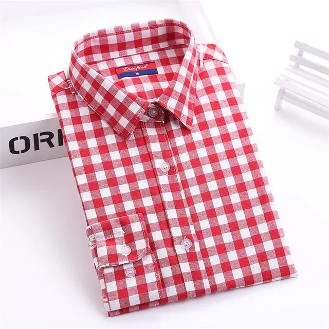 Dioufond, женская блузка, хлопок, Blusas, длинный рукав, размера плюс, для девушек, топ, Femme, милый рисунок, отложной воротник, женская рубашка, мода - Цвет: Mred