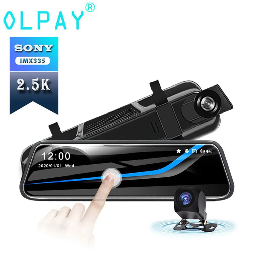 

Автомобильный видеорегистратор OLPAY, 2K, 1440P, 12 дюймов, сенсорное IPS-зеркало заднего вида, видеорегистратор с двумя объективами, автомобильная ...