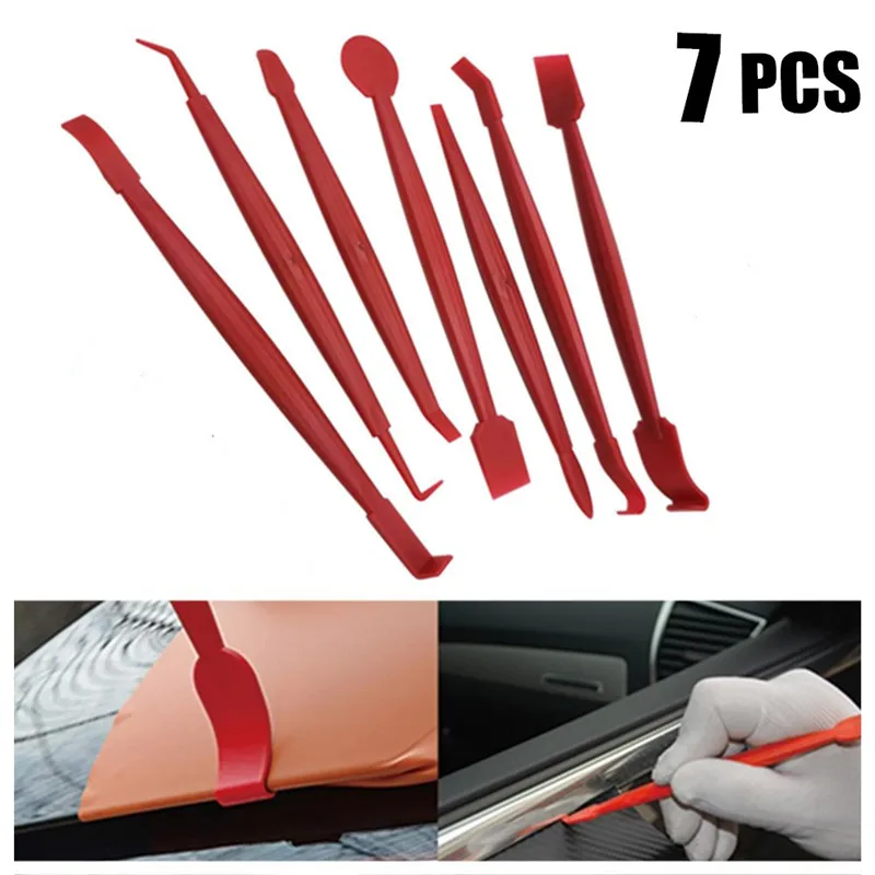 

7 pieces of car styling vinyl carbon fiber window deicer cleaning car wash scraper with felt scraper tool