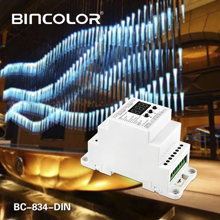 New BC-834-DIN DIN Rail DC12 24V 6A*4CH output 4CH Constant voltage DMX512/1990 Decoder controller for led strip light lamp | Лампы и
