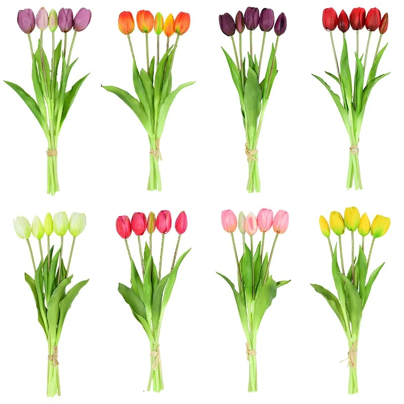 

1Bunch 5Forks Artificial Tulip Flower Bouquet Colorful Fake Flower DIY Birthday Wedding Baby Shower Garden Home Decor Shoot Prop