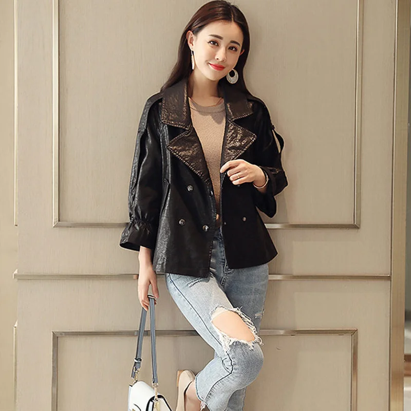 

2020 Women Faux Leather Jacket Casual Biker Motorcycle PU Leather Jackets Female Punk Streetwear Spring Autumn Coat