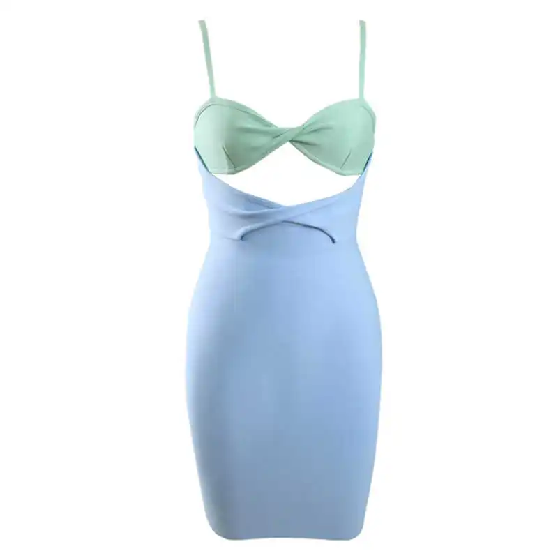 

Stitching color contrast bandage dress sexy hollow out bandage dress
