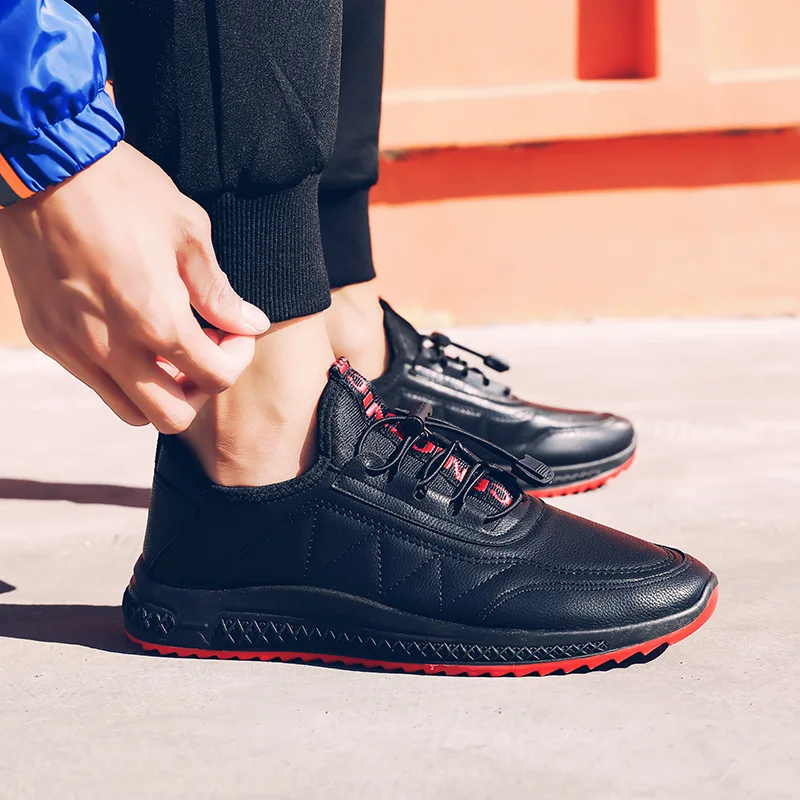 

Мужская обувь, повседневная модная мужская обувь на плоской подошве, износостойкая водонепроницаемая и теплая однотонная повседневная муж...