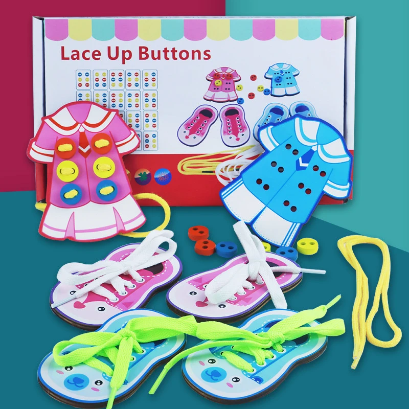 

Детская деревянная обувь, одежда, пазлы, игрушки для детей, Раннее Обучение Монтессори, шнурки для галстуков, пазлы, деревянные бусины, шнуро...