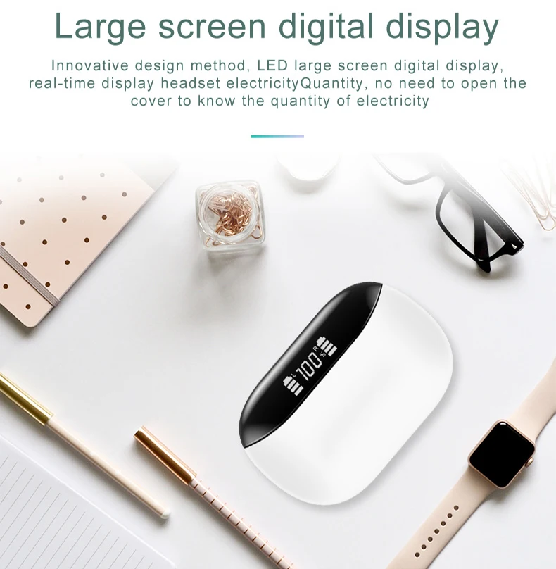 

TWS V5.0 Bluetooth Earphone Wireless Stereo Dual Mic Waterproof Noise Cancelling Earphones LED Display Type-c Charge Box touch