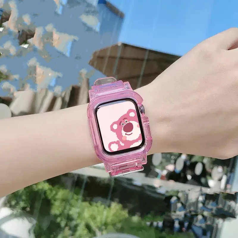

Newest Clear Band + Case for Apple Watch Series 6 SE 5 4 44mm 42mmTransparent for iwatch Strap 3 2 1 38mm 40mm Plastic Strap
