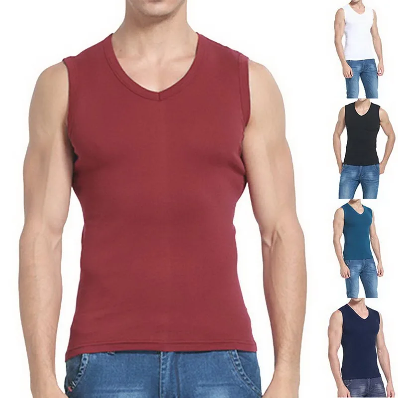 Новинка Мужская майка модная однотонная v образный вырез одежда для фитнеса