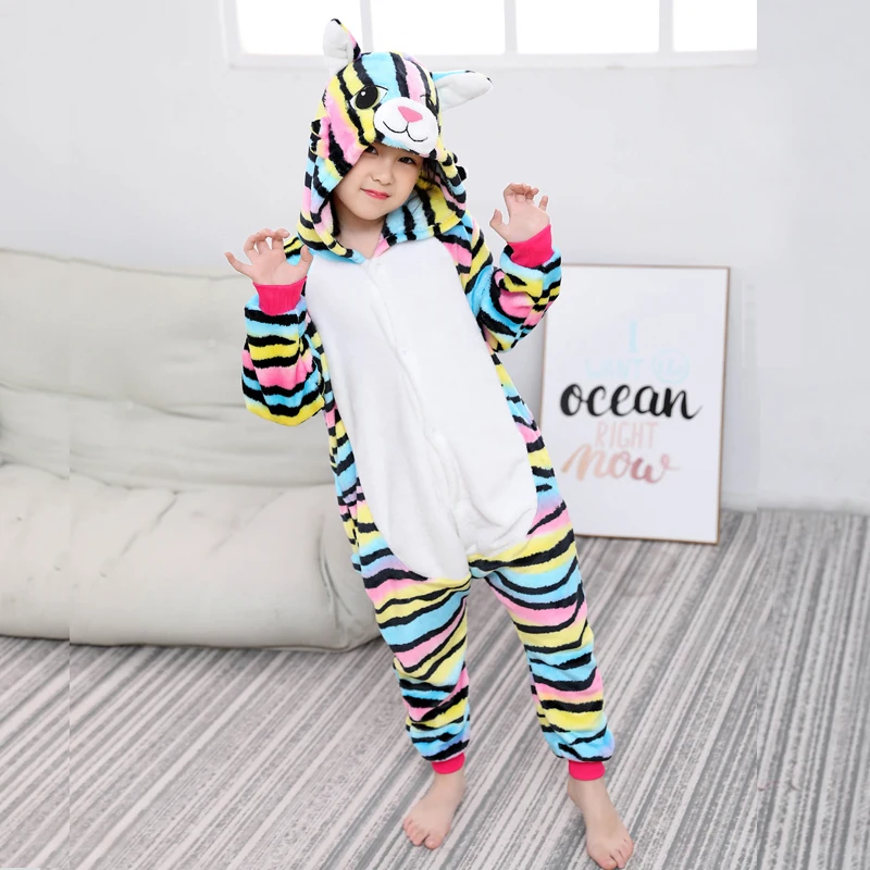 Kigurumi/Детские пижамы для мальчиков и девочек; пижамы с единорогом; фланелевые детские пижамы; костюм для сна с животными; зимние комбинезоны с котом