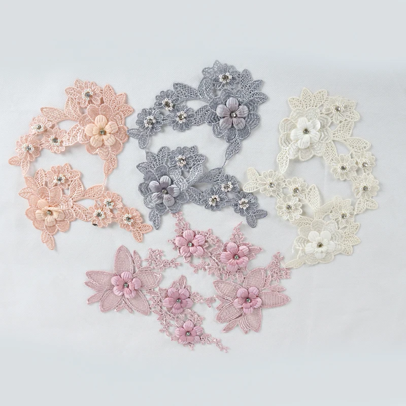1 пара вышитых 3d цветочных наклеек жемчужинами кружевных аппликаций детское