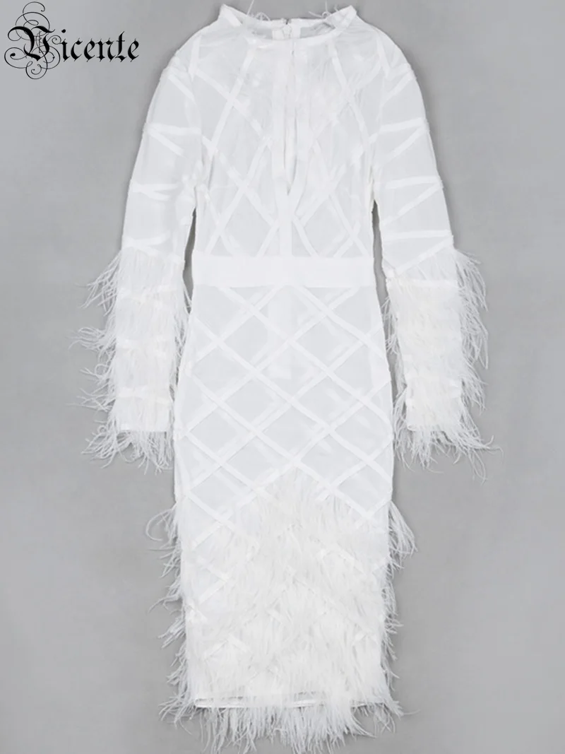 Женское платье с перьями элегантное Сетчатое Бандажное в стиле пэчворк
