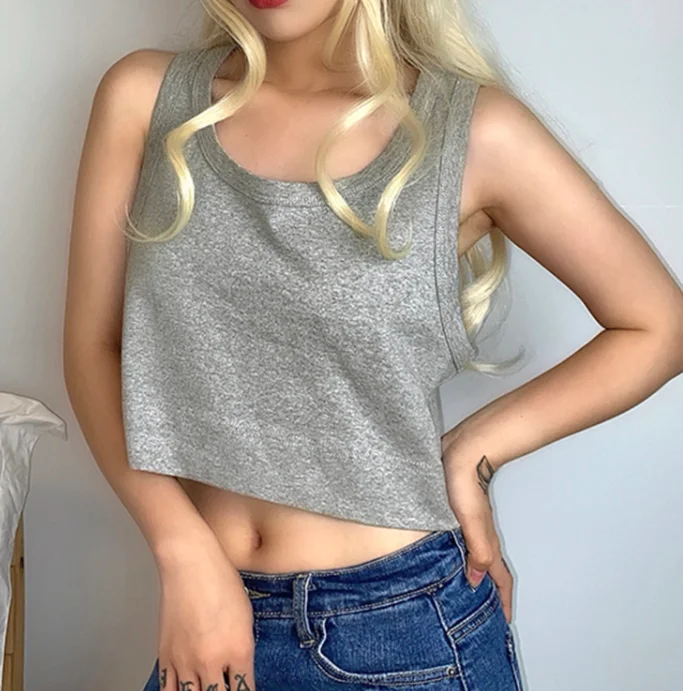 

Basic solid color I-shaped vest ladies loose slim sleeveless top casual short white T-shirt