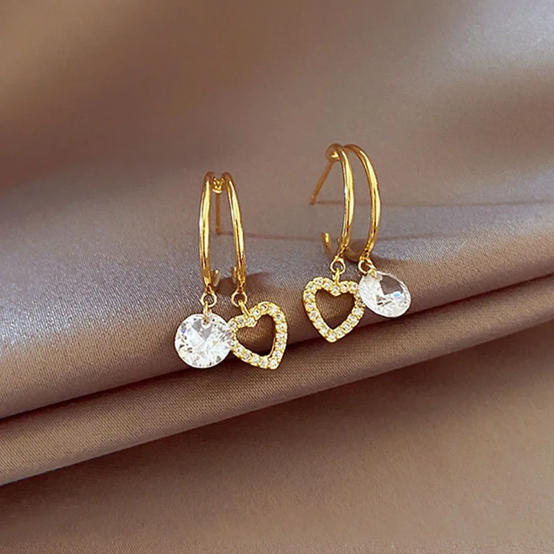 

VENTFILLE Sterling Silver Fashion Shiny Zircon Heart Drop Ear Studs For Woman Wedding Party Girls' Luxury Jewelry Gift