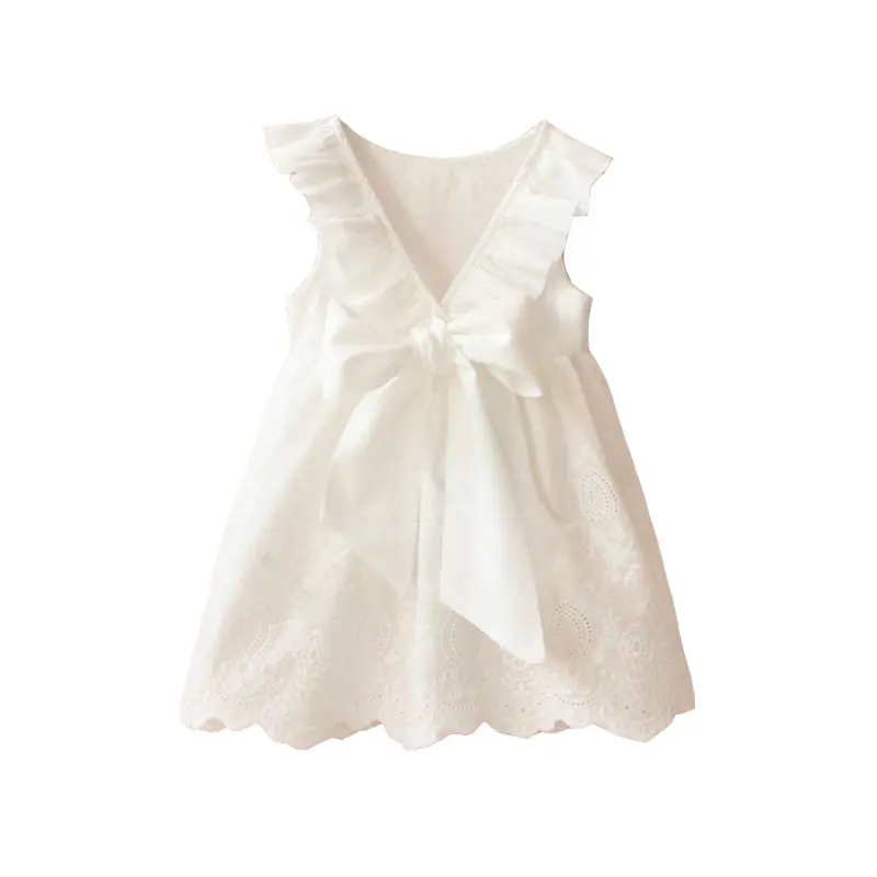 Baby Girl Clothes 2021 Summer New Cute Child Ruffled V-Neck Bow Sleeveless Lace Princess Vestidos Children's 2-6 Years | Детская