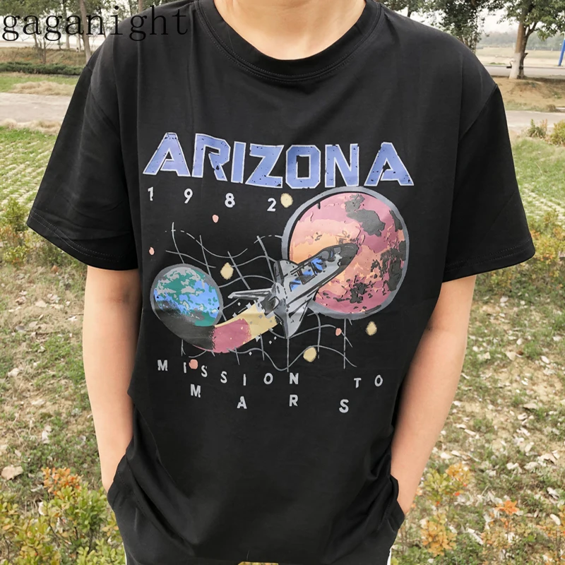 Женская Повседневная футболка Gaganight черная с принтом Mission To Mars Arizona летние