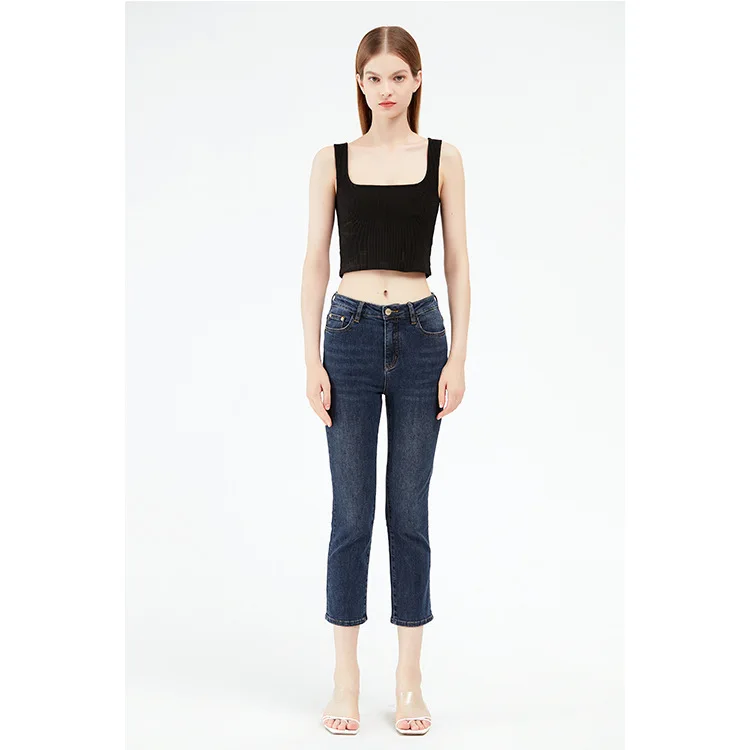 2021 Classic High Waist Elastic Straight Pants Luxury Design Casual Versatile Slit Jeans Female fashion Autumn Winter New  FD