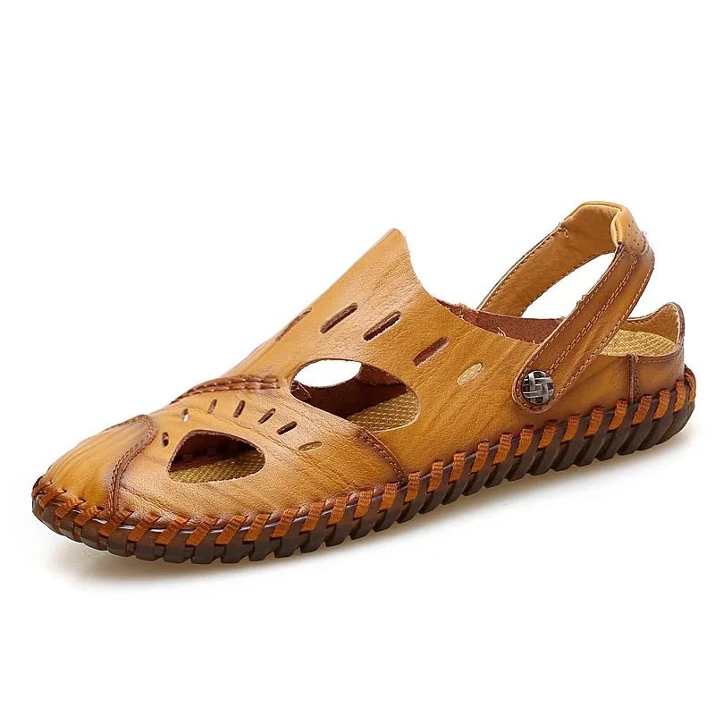 Сандалии мужские кожаные Классические римские сандалии уличные пляжные тапочки