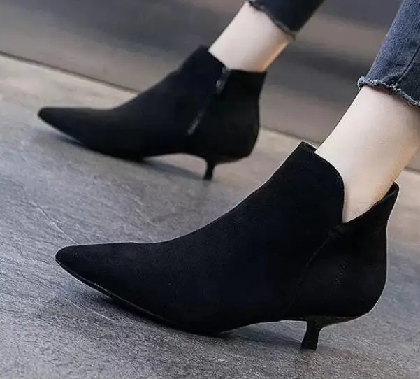 

New Black Pointed Stiletto Frosted Short Boots Women Autumn Winter Martin Boots Women Winter Plus Velvet Female High Heel Pumps