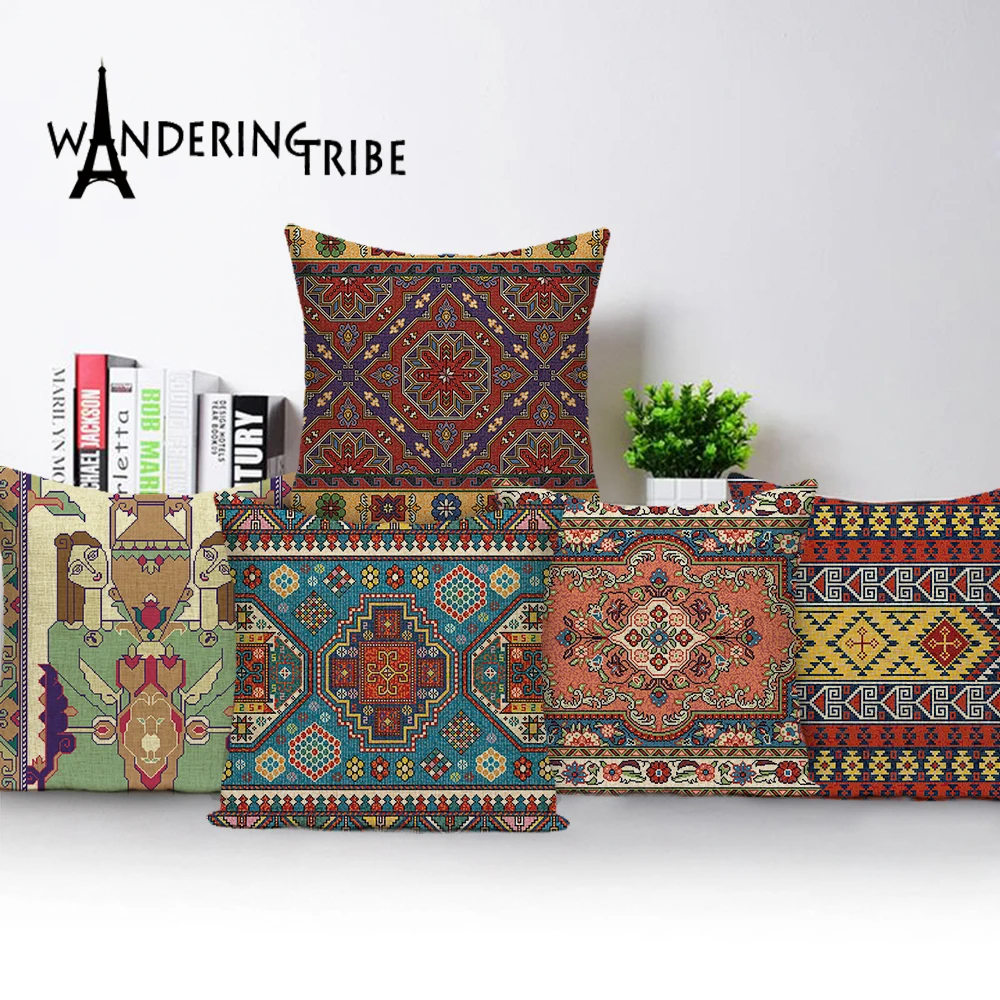 Чехол для подушки в стиле ретро с мандалой геометрическую полоску искусственный