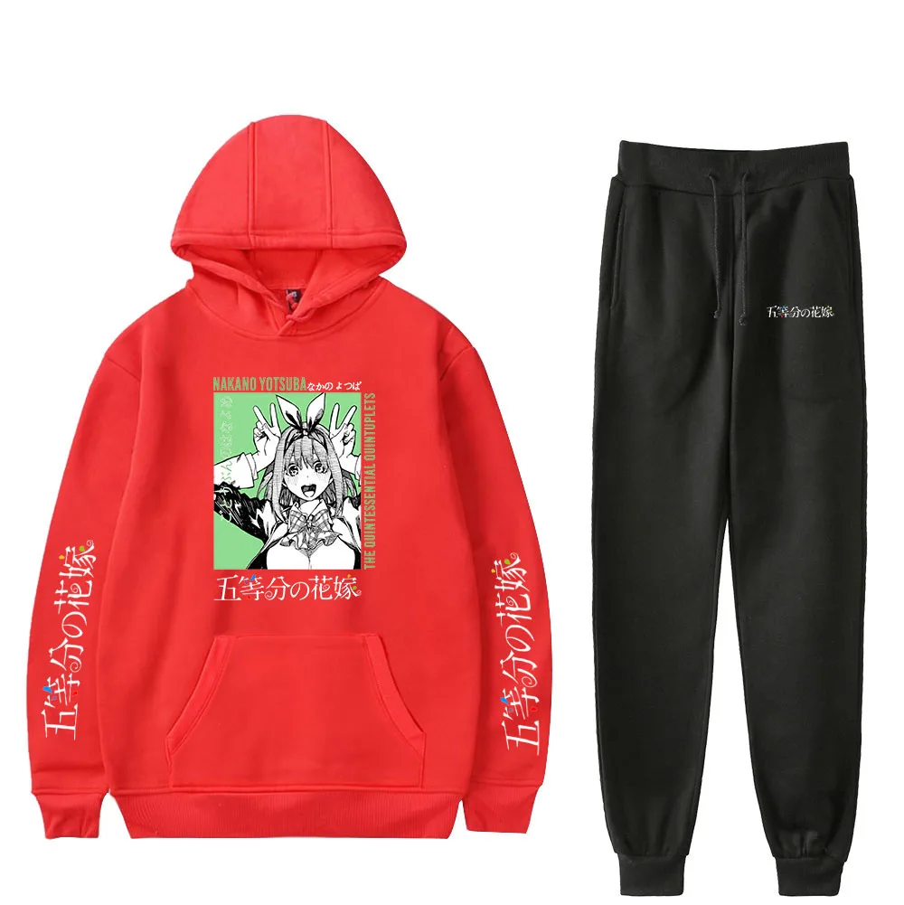 

Print The Quintessential Quintuplets Hoodie Sweatshirts Suits Men Women Casual Boys Girls Red Hoodies+Black Sweapants Sets