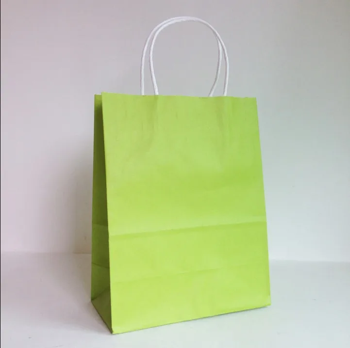 green 30 шт./лот, натуральный крафт-бумажный пакет с ручкой, для свадебной вечеринки, перерабатываемый бумажный подарок/хозяйственные сумки 27*21*11 см - Цвет: green
