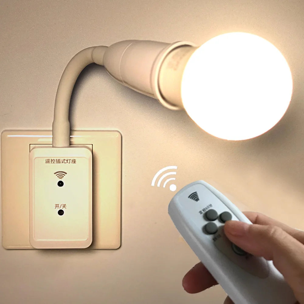 

US/EU Plug 110V 220V Flexible E27 Lamp Holder With ON/OFF Switch Wireless Remote Control E27 Socket With Timer