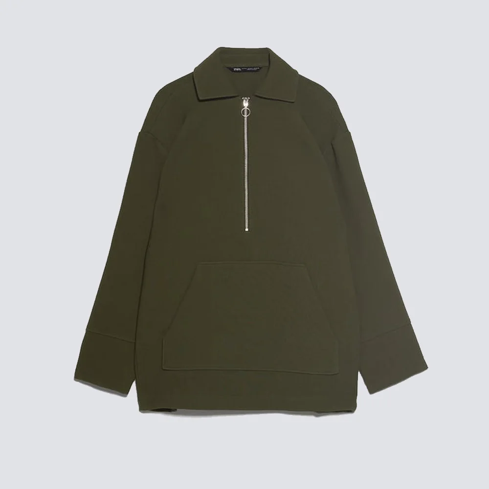 ZA 2019 осень зима новый армейский зеленый пуловер пальто Европейская американская