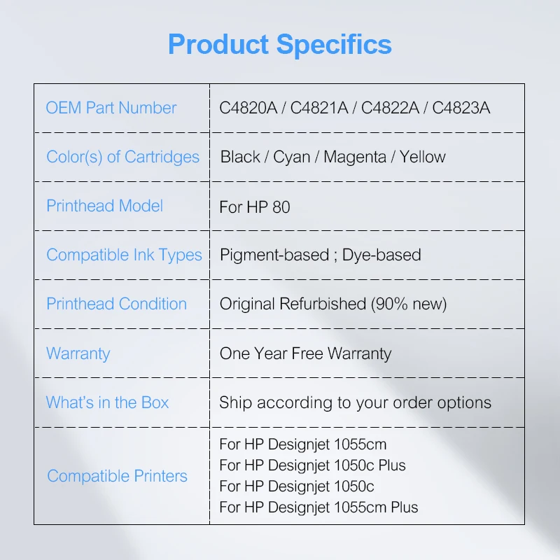 Печатающая головка для принтера HP 80 C4820A C4821A C4822A C4823A design jet 1050 1055 см 1050c Plus (BK C M Y) |