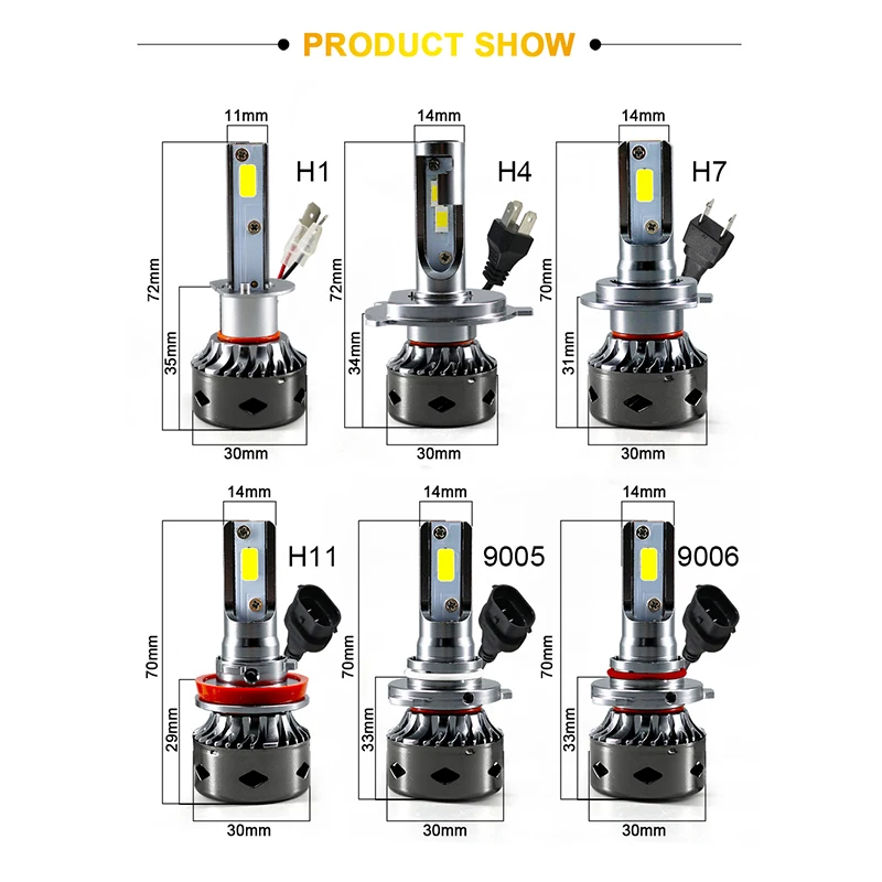 2 шт. Автомобильные светодиодные лампы H11 H1 H8 9006 hb4 12 В 9005 к|Передние LED-фары для
