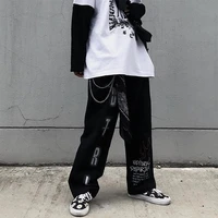 mikas cotton printed straight leg slacks dark goth high street hip hop rock pants for men and