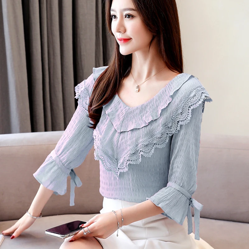 Шифоновая Блузка с оборками и цветочным принтом новинка 2021 шифоновые кружевные