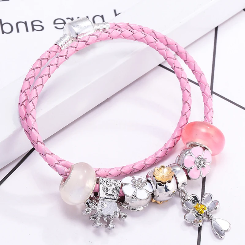 Кожаный браслет BAOPON с брелоком в виде Микки и Минни серебряные браслеты для