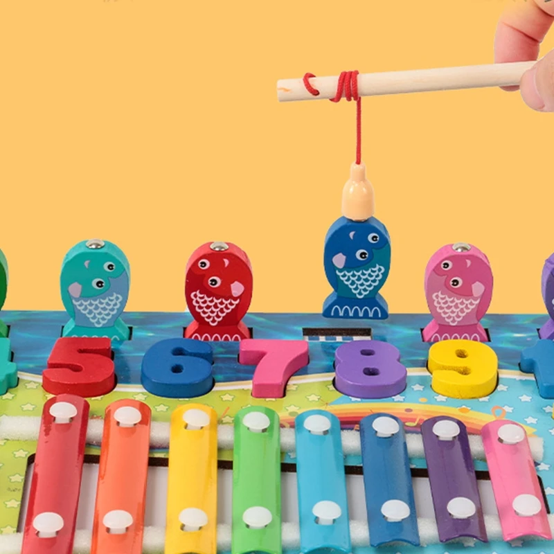

Montessori Educational Wooden Toys Children Busy Board Math Fishing Knocking Piano Preschool Kids Toy