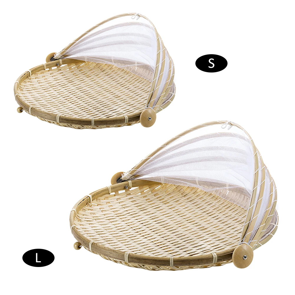 

Hand-Woven Food Serving Tent Basket Tray Fruit Vegetable Bread Storage Basket Simple Atmosphere Outdoor Picnic Mesh Net Cover